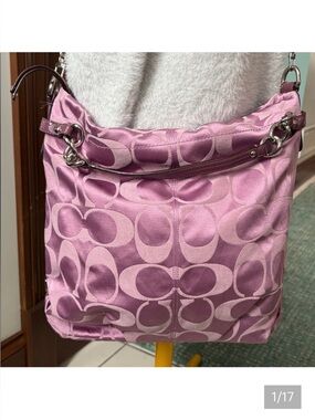 Coach  Brooke satchel  monogram canvas  lavender/dark violet trim Crossbody bag